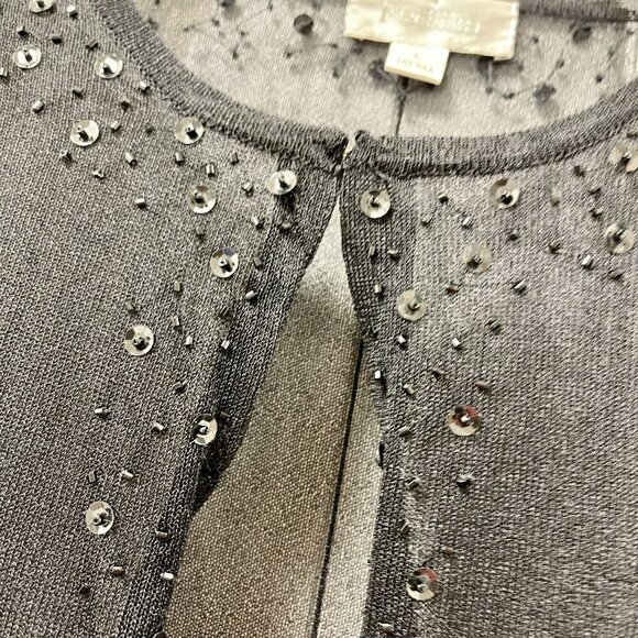 Vintage Whimsygoth Sheer Beaded Sequin Cardigan Black - Picture 6 of 14